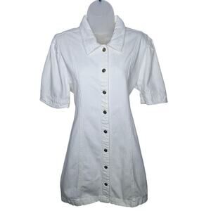 Sincerely Jules Button Front Denim Mini Dress XL Snaps Puff Sleeve Western